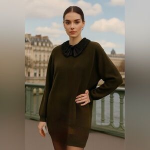 Versace Knit Sweater or Dress w/ Lace Collar & Bow Detail